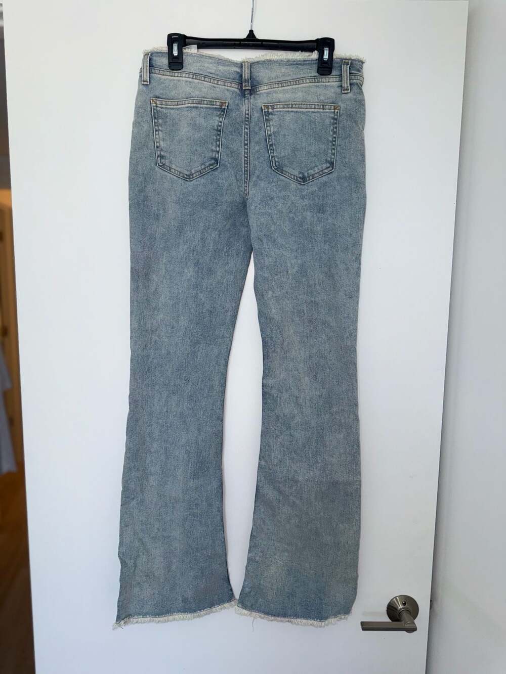 Motel Denim Size S Acid Wash Raw Hem Flare Jeans - Picture 3 of 7